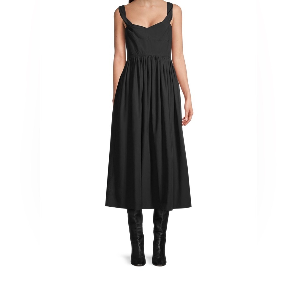 Rebecca Taylor Slub Sateen A-Line Midi Dress in Navy, Size Small